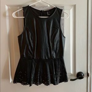 Peplum black leather shirt